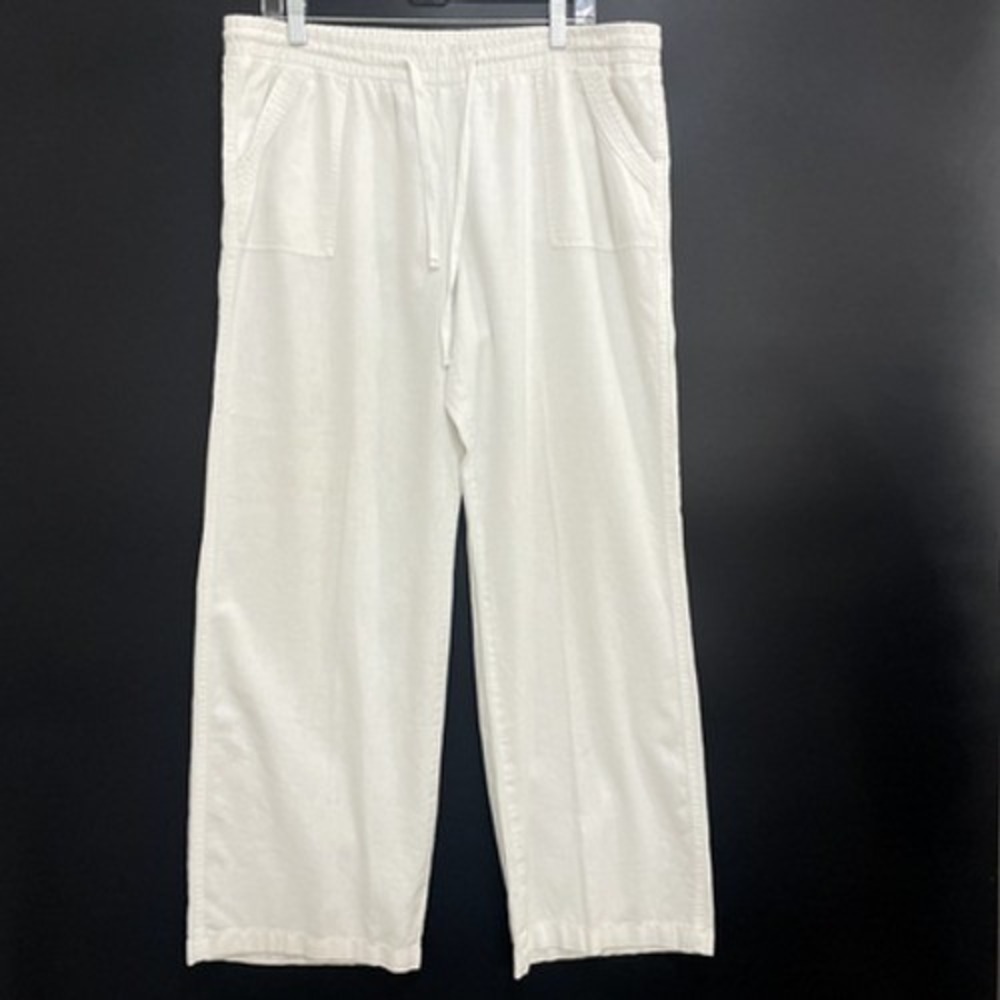 Cato Pants XL White Linen Rayon Pull On‎ Drawstring Wide Leg Casual Lagenlook